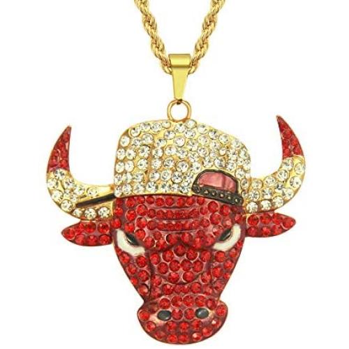 CANNE Hip Hop Bull Head Necklace 18K Gold Jewelry Tauren Plated Lab Simulation Diamond Ice Out Chain Mens Rap Street Costume Hemp Chain Necklace 30 Inch.