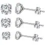 Yan & Lei Sterling Silver Ear Studs Set of 3 Pairs with Round Rhinestone in 4 mm, 5mm and 6 mm