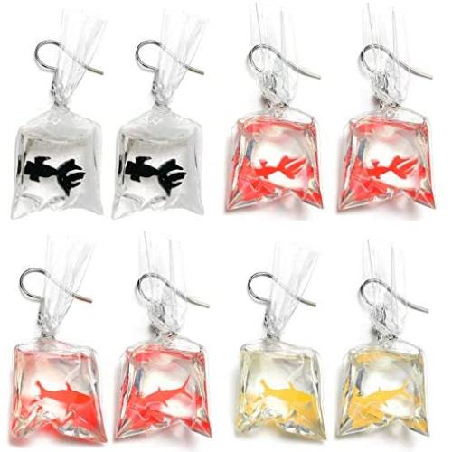 Fashion Funny Creative Koi Fish goldfish Water Bag Dangle Earrings Cute Handmade Earrings Womens Charm Jewelry Gift 4 pairs