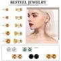 Besteel 10 Pairs Stainless Steel CZ Stud Earrings for Women Men Tragus Round Cubic Zirconia Flat Back Screw Back 20G Ear Piercing Set 3MM-7MM