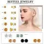 Besteel 10 Pairs Stainless Steel CZ Stud Earrings for Women Men Tragus Round Cubic Zirconia Flat Back Screw Back 20G Ear Piercing Set 3MM-7MM