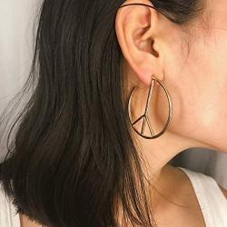 Peace Sign Symbol Geometric Stud Earrings Jewelry Minimalist Big Round Hoop Statement Earrings for Women