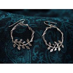 Paz Creations 925 Sterling Silver Leaf Accent Round Dangle Earrings, Made in Israel