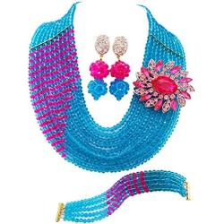 laanc 10 Rows Nigerian Wedding African Beads Jewelry Set Crystal Bridal Jewelry Sets