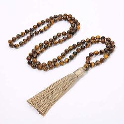 BALIBALI 8MM Beads Chakra Long Mala Necklace Natural Stone Meditation Statement Necklace Japa Yoga Buddhist Rosary Prayer Charm Beaded Tassel Necklace