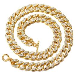 HaHaGirl Cuban Link Chain for Men Iced Out,Gold Silver Finish Rhinestones Cuban Link Chain Miami Choker Necklace Bracelet,Cz Prong Set,Fashion Accessory for Hip Hop Lovers