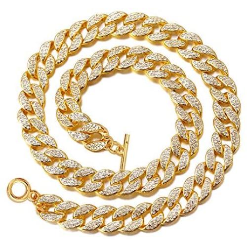 HaHaGirl Cuban Link Chain for Men Iced Out,Gold Silver Finish Rhinestones Cuban Link Chain Miami Choker Necklace Bracelet,Cz Prong Set,Fashion Accessory for Hip Hop Lovers