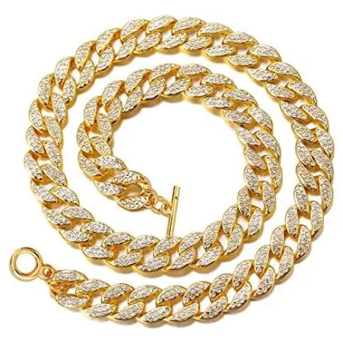 HaHaGirl Cuban Link Chain for Men Iced Out,Gold Silver Finish Rhinestones Cuban Link Chain Miami Choker Necklace Bracelet,Cz Prong Set,Fashion Accessory for Hip Hop Lovers