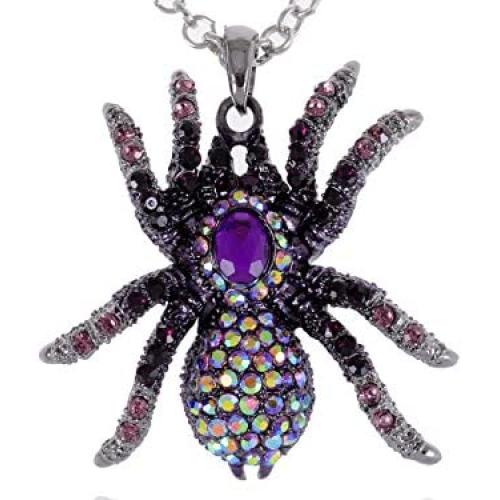 Alilang Synthetic Jet Black Czech Crystal Rhinestones Tarantula Spider Insect Bug Pendant Necklace