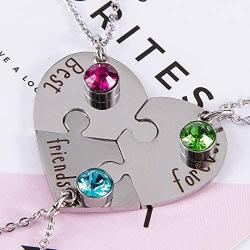 Fanery Sue Personalized Puzzle Pieces Heart Shape Necklace/Kaychain for Love Best Friends Family Custom Name/Date Matching Pendant Set with Gift Box