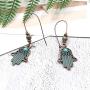 BELUCKIN Antique Green Bronze Fatima Hamsa Hand Drop Dangle Earrings Women Bohemian Vintage Statement Earrings Jewelry