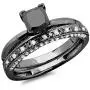 Dazzlingrock Collection 1.50 Carat (ctw) Black Rhodium Plated 10K Black & White Diamond Bridal Ring Band Set 1 1/2 CT, White Gold