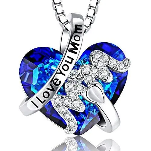 Mom Love Heart Necklace ‘I Love You Mom’ Angel Wings Ruby Red Crystals Jewelry for Mothers Day Necklace Gift for Mom Wife Women Mother in-Law, 18+2