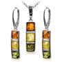 Sterling Silver Multicolor Amber Earrings Necklace Set 18 Inches