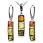 Sterling Silver Multicolor Amber Earrings Necklace Set 18 Inches