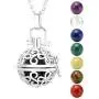 JOVIVI Chakra Necklace 16mm Natural Gemstones 7 Chakras Ball Stones Beads Hollow Flower Locket Pendant Reiki Healing Energy Beads 28'' Set w/Gift Box