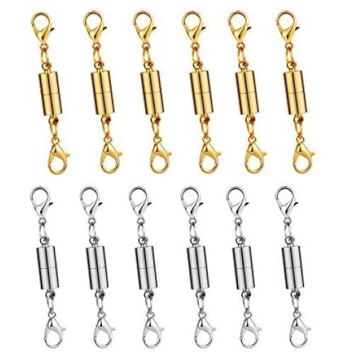 Dsmile Pack of 12pcs Gold Color and Silver Color Magnetic Lobster Clasp for Jewelry Necklace Bracelet