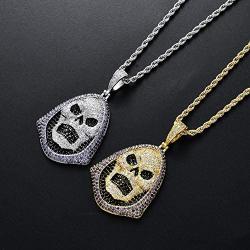 Moca Jewelry Iced Out Skull Pendant 18K Gold Plated Bling CZ Simulated Diamond Hip Hop Necklace for Men Women