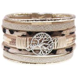 KSQS Tree of Life Leather Multi-Layer Wraps Bracelet,Boho Wide Buckle Wristband Bangle,Braided Cuff Bracelets for Women