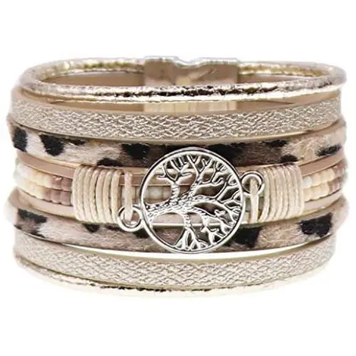 KSQS Tree of Life Leather Multi-Layer Wraps Bracelet,Boho Wide Buckle Wristband Bangle,Braided Cuff Bracelets for Women KSQS Tree of Life Leather Multi-Layer Wraps Bracelet,Boho Wide Buckle Wristband Bangle,Braided Cuff Bracelets for Women