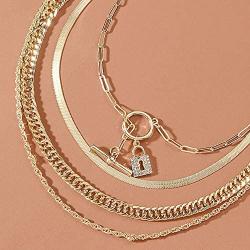 Chargances Gold Snake Bone Chain Necklace for Women and Girls Iced Out Lock Toggle Chain Choker Necklace Ladies Boho Jewelry Punk Cuban Link Chain