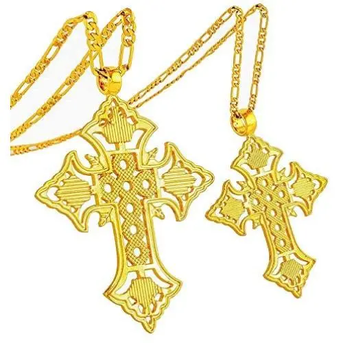 Two Size Gold Cross Necklace for Women Men Gold Plated Ethiopian Cross Charm Pendant Eeligion Jewelry Gifts