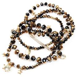 RIAH FASHION Bohemian Multi-Layer Beaded Pendant Statement Stretch Strand Bracelet - Sparkly Bead Tassel Pom Pom Star Charm Stack Cuff Bangles