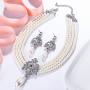 EVER FAITH Crystal 4 Layers Simulated Pearl Elegant Vintage Inspired Chandelier Necklace Earrings Set