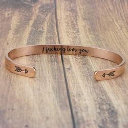 Joycuff Inspirational Bracelets for Women Motivational Jewelry 18K Rose Gold Monogrammed Mantra Cuff Bangle Hidden Message Stainless Steel Christmas Birthday Friendship Gifts for Her