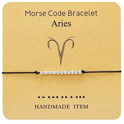Couple Morse Code 12 Constellation Bracelet Silver Bead Zodiac Star Sign Horoscope Bangle with Card Friendship Birthday Jewelry Gifts