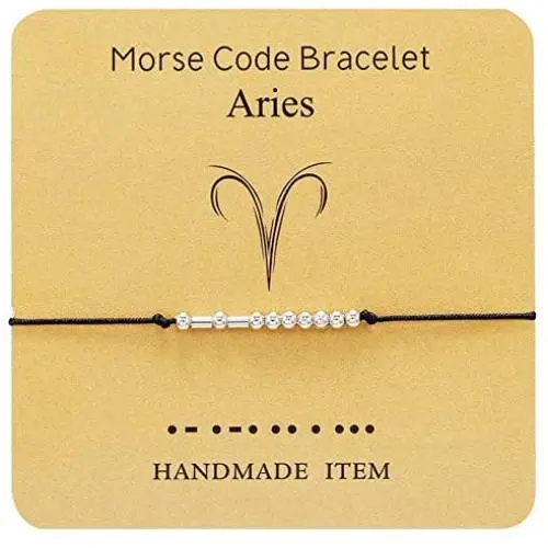 Couple Morse Code 12 Constellation Bracelet Silver Bead Zodiac Star Sign Horoscope Bangle with Card Friendship Birthday Jewelry Gifts