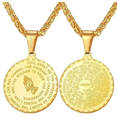U7 Bible Verse Prayer Necklace for Men Women 18K Gold Plated Stainless Steel Christian Jewelry Praying Hands Coin Medal Pendant, with Chain 20'' 22'' 24'', Custom Text Engravable, Gift Box Packed U7 Bible Verse Prayer Necklace for Men Women 18K Gold Plated Stainless Steel Christian Jewelry Praying Hands Coin Medal Pendant, with Chain 20'' 22'' 24'', Custom Text Engravable, Gift Box Packed