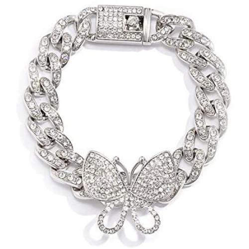 yfstyle Butterfly Cuban Link Bracelet Hip Hop Iced Out Diamond Bracelets for Women Girls Gold Plated Bracelets for Women Inlaid Rhinestone Hip Hop Jewelry Fashion Accessories