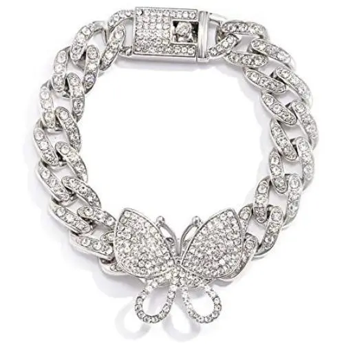 yfstyle Butterfly Cuban Link Bracelet Hip Hop Iced Out Diamond Bracelets for Women Girls Gold Plated Bracelets for Women Inlaid Rhinestone Hip Hop Jewelry Fashion Accessories