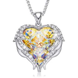 CDE Necklace for Women Girls Angel Wing White Gold Plated Pendant Heart of Ocean Heart-Shape Jewelry Embellished with Crystals from Swarovski Necklaces for Mom Gift for Mothers Day