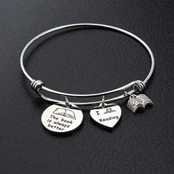 Book Lover Bracelet Literary Jewelry The Book is Always Better I Love Reading Charm Bangle Writers Author Student Librarian Gift