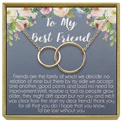IDLAN Best Friend Necklace BFF Gift Long Distance Going Away Gift Friendship Quotes Gifts 2 Interlocking Infinity Circles Graduation Gift