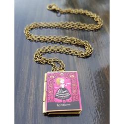 Planet-Nine Alice in Wonderland Pink Book Locket on a Necklace - Jewelry from The Lewis Carrol Classic