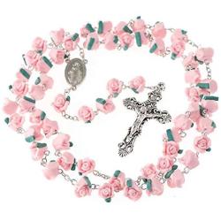 YWLI Rosary Beads Catholic - 6 Color, Confirmation Gifts for Teenage Girl, Polymer Clay Rose Necklace Jewelry, Silver Alloy Cross Necklace for Women, Gifts for Women