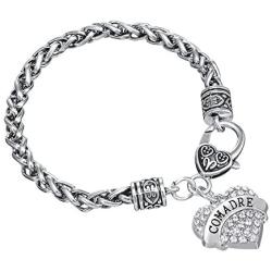 Skyrim Fashion Heart-Shape Comadre Words with Clear Crystal Wheat Chain Bracelet Jewelry