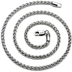 AmyRT Jewelry 4mm Titanium Steel Wheat Silver Chain Necklaces for Men & Women 16 to 30 Inches