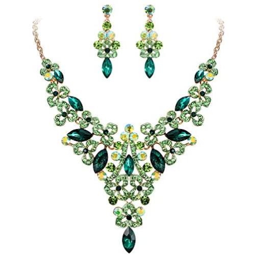 EVER FAITH Womens Austrian Crystal Elegant Bridal Hollow Flower Leaves Necklace Earrings Set