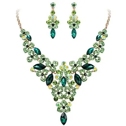 EVER FAITH Womens Austrian Crystal Elegant Bridal Hollow Flower Leaves Necklace Earrings Set