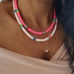 MUYOU Boho Choker Necklace for Women African Heishi Bead Necklace Choker Surfer Necklace Summer Beach Necklaces for Women Girls