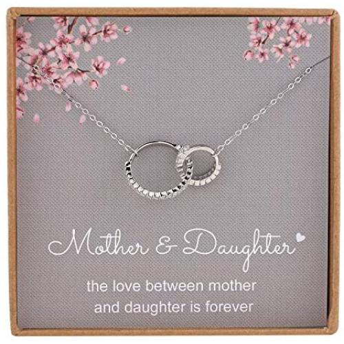 Mothers Gifts for Daughters - Sterling Silver Infinity 2 Circle CZ Necklace,Mothers Day Jewelry Birthday Gift