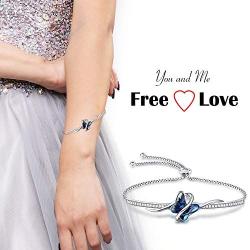 GEORGE · SMITH Birthday Gift Butterfly Crystal Bangle Bracelet for Women Sliver Tone Adjustable Charms Bracelets Women Valentines Day Butterfly Gifts with Elegant Jewelry Box