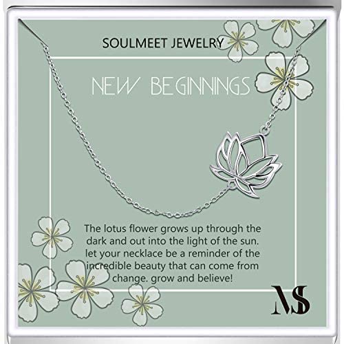 SOULMEET Sterling Silver Yoga Lotus Flower Necklace for Women Girls with Inspirational Quote on Gift Card, Happy Birthday Gifts for Mom Daughter