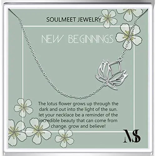 SOULMEET Sterling Silver Yoga Lotus Flower Necklace for Women Girls with Inspirational Quote on Gift Card, Happy Birthday Gifts for Mom Daughter SOULMEET Sterling Silver Yoga Lotus Flower Necklace for Women Girls with Inspirational Quote on Gift Card, Happy Birthday Gifts for Mom Daughter