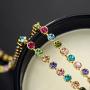 NEOGLORY 14k Gold Plated Multicolor Rhinestone Long Chain Y Necklace Fashion Jewelry 28'' Valentines Day Gift