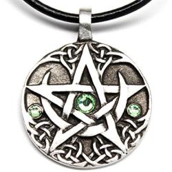 Trilogy Jewelry Pewter Lunar Pentagram with 3 Swarovski Crystals for Birthday on Leather Necklace